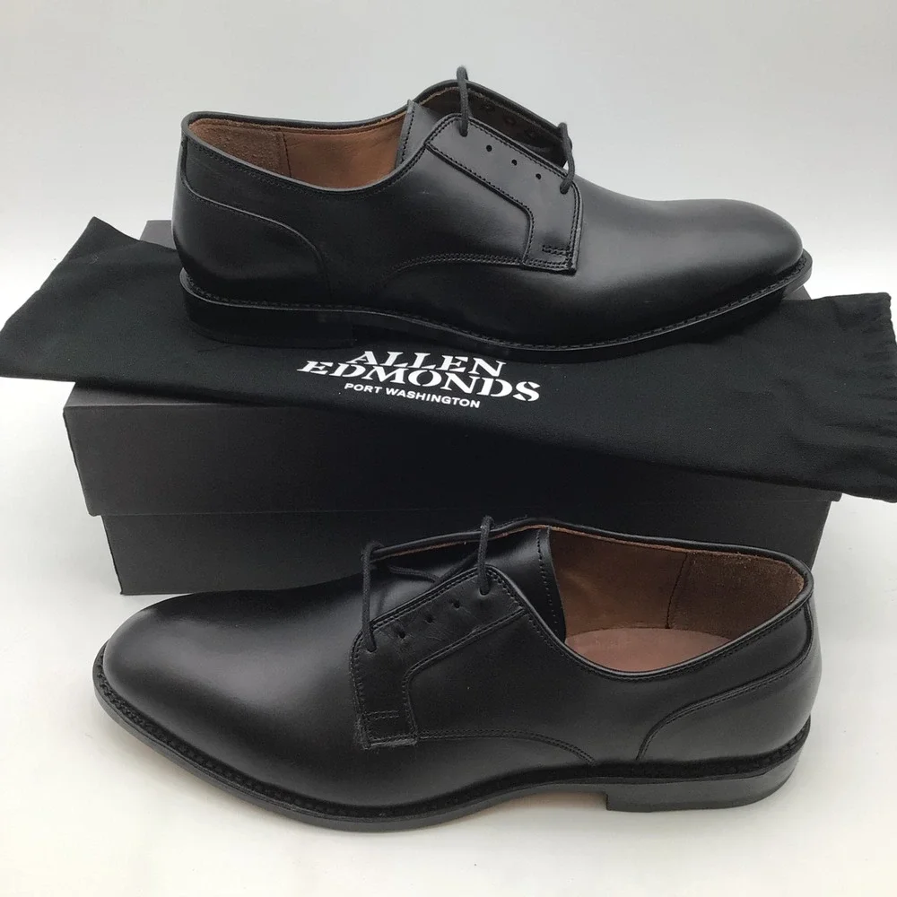 Allen Edmonds Windsor Size 10.5 3E Black Leather Plain Toe Derby Shoes 6126 NEW